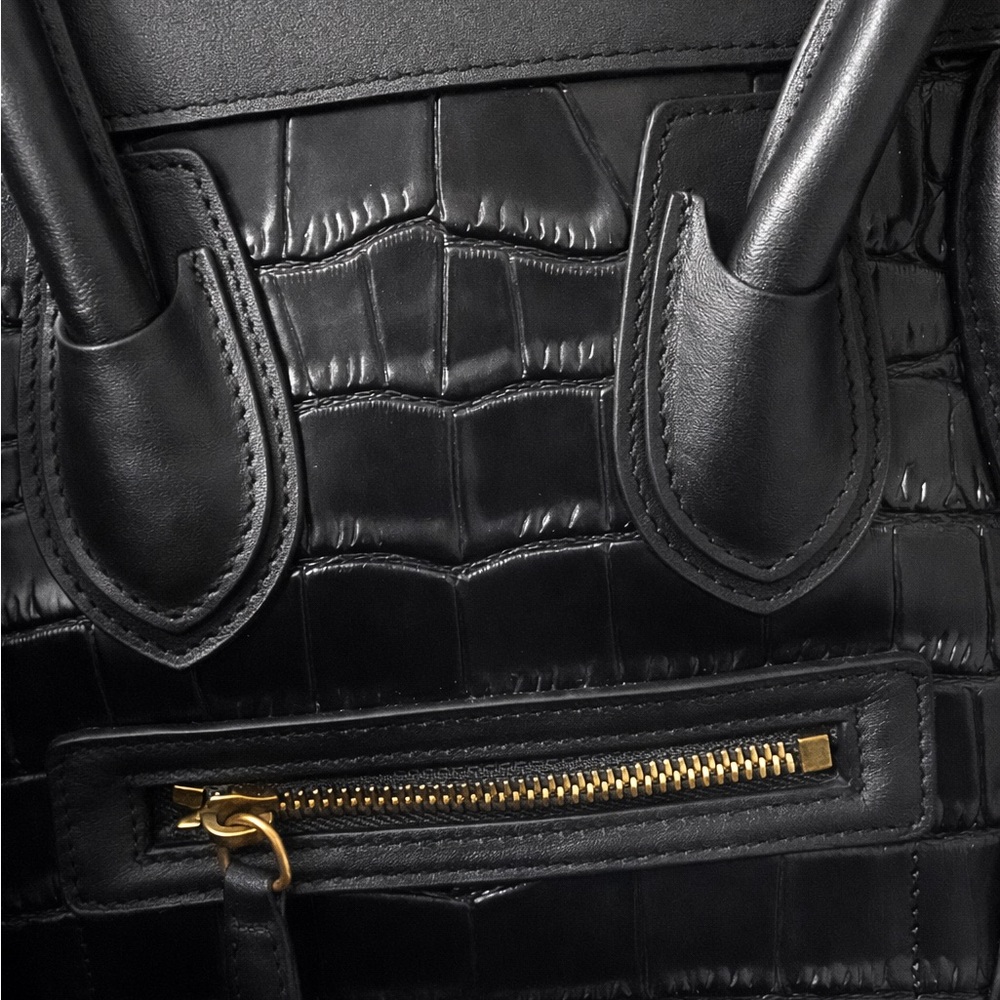 Celine Black Croc-Embossed Mini Satchel with Gold Hardware - Picture 6 of 7